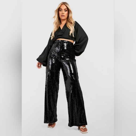 Black Sequin Plus Pants - Picture 2 of 4